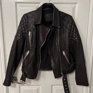 Alll Saints Moto black leather jacket 10
